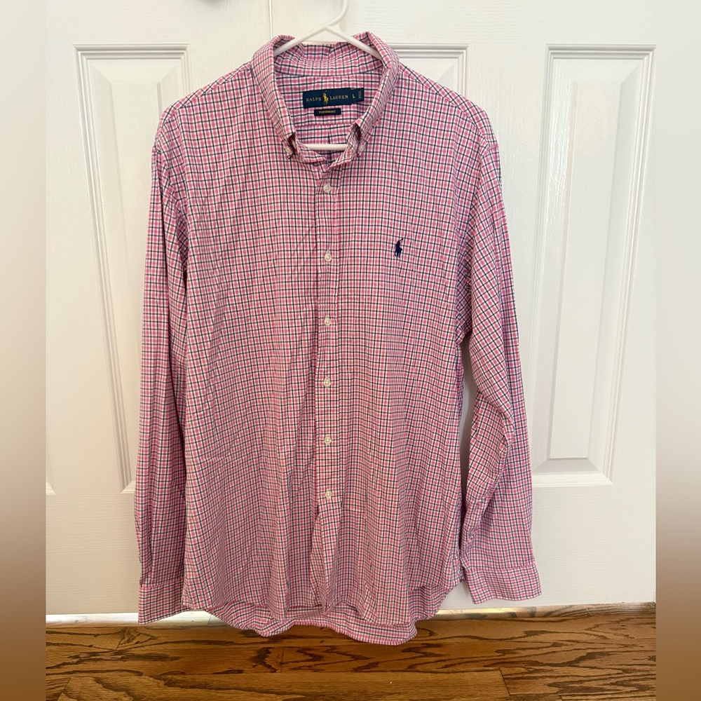 Ralph Lauren Performance Shirt - Pink and Navy Gingham - size L Mens